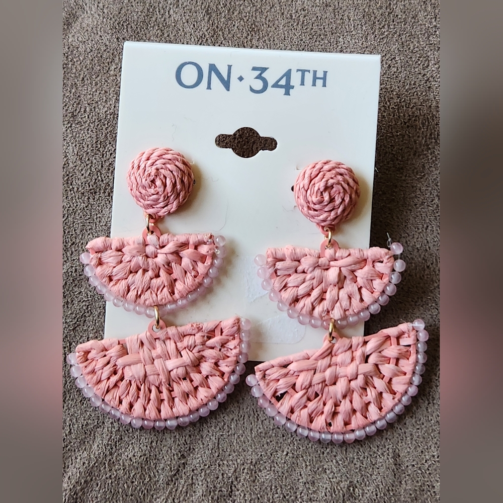 On 34th Semi Circle Dangle Earrings Pink NWT